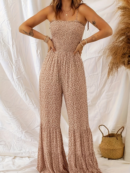 Dame Floral Maxijumpsuit med smalle stropper og rynker Stilla