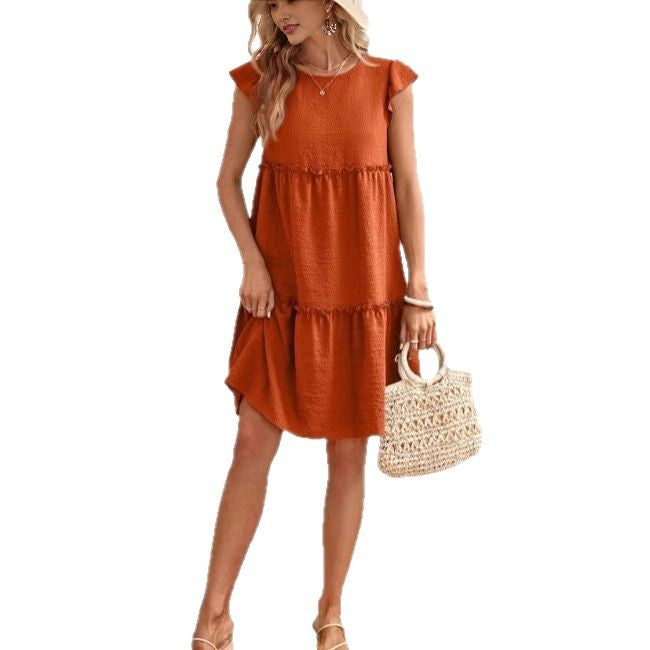 Dame afslappet kort kjole med glade flæser og voluminøs snit Stilla