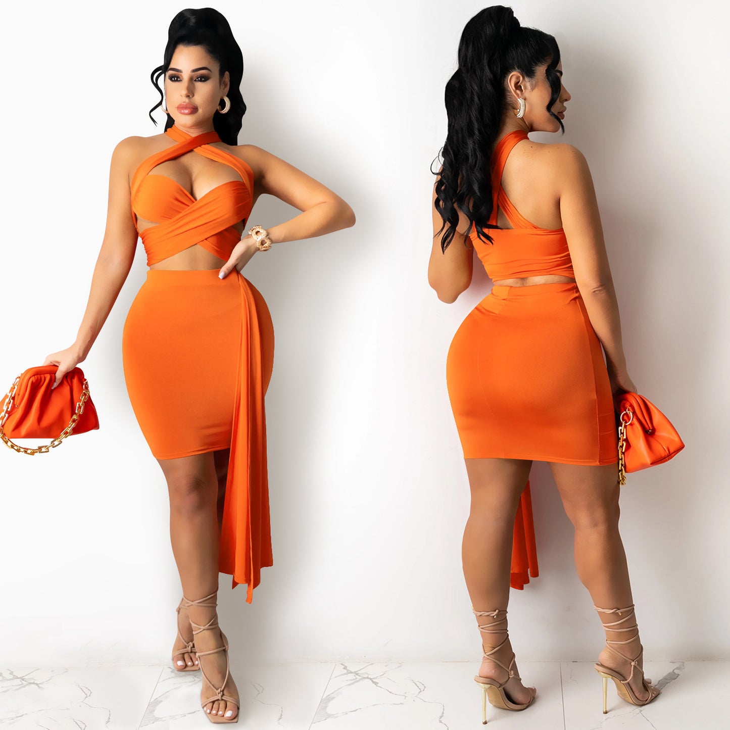 Dame Cut-Out Minikjole med asymmetrisk design og elegant indpakningsdetalje Stilla