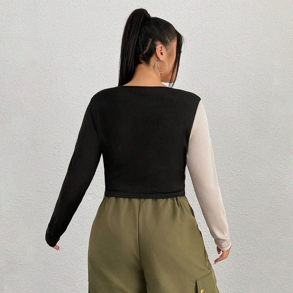 Dame cropped Langærmet skjorte med kontrasterende design og figurvenlig skæring Stilla