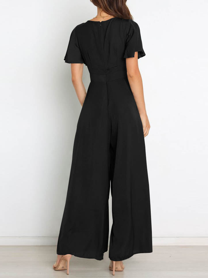 Stilla | Kortærmet Bred Ben Afslappet V-hals Jumpsuit