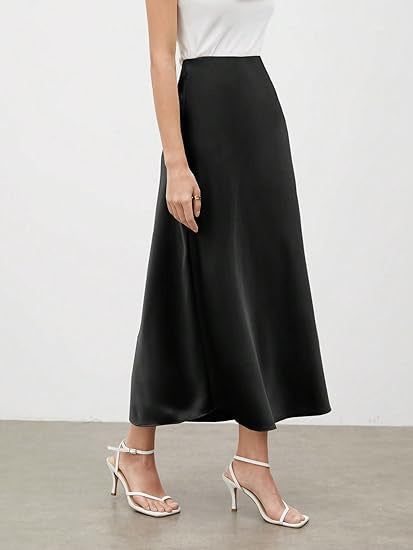 Dame Elegant Flydende Satin Maxi-Nederdel Stilla