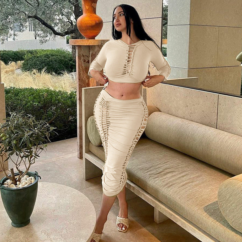 Dame Crop-Top og Maxi-Nederdel Sæt med Cut-Out-detaljer Stilla