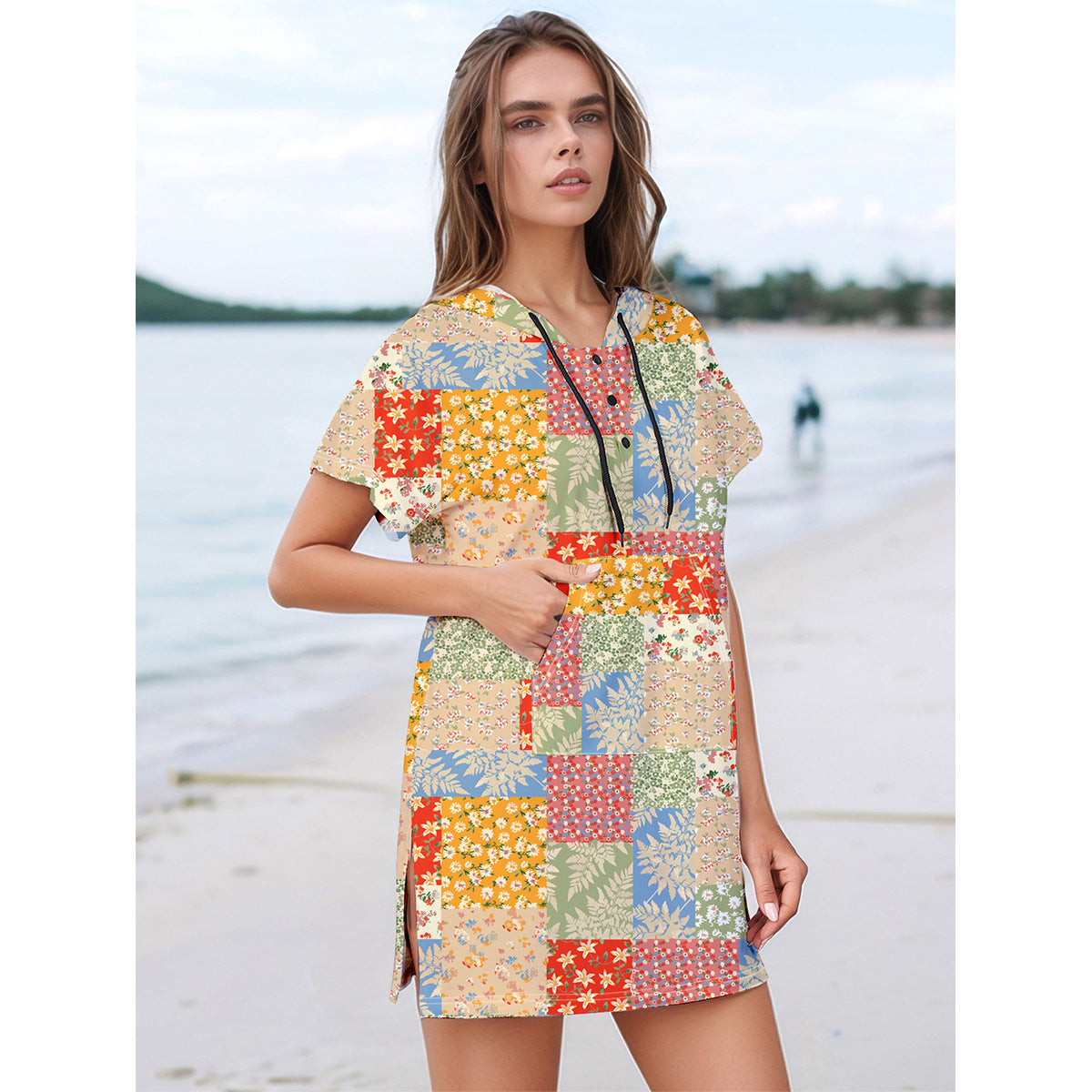 Dame afslappet strandkjole med glædeligt patchwork-design Stilla