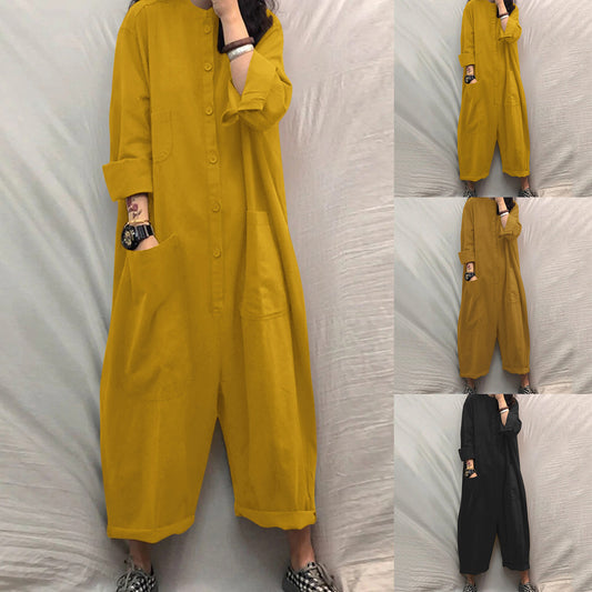 Dame Casual Jumpsuit med overdimensionerede lommer og knaplukning Stilla