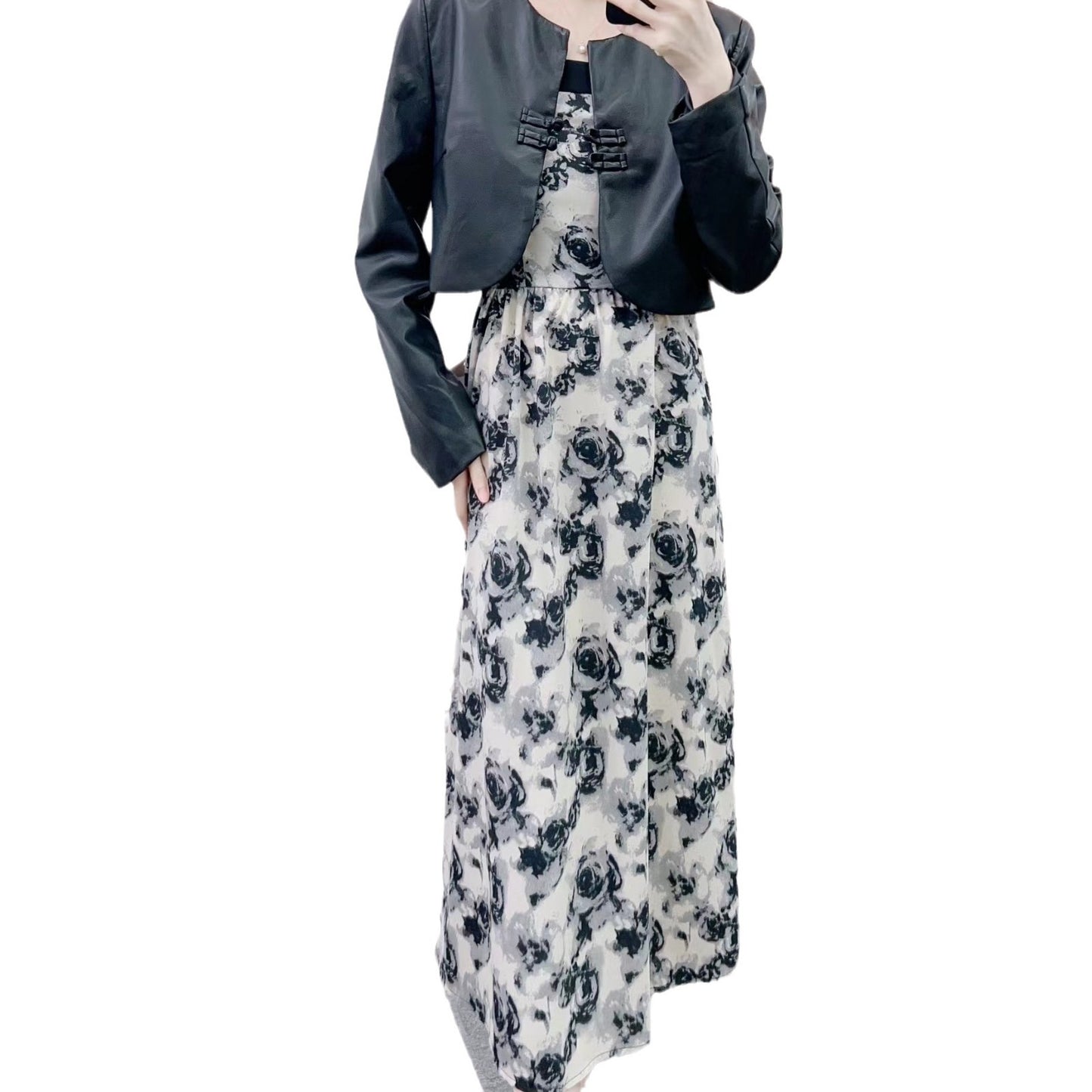 Dame Cropped Læderjakke med dekorativ lukning Stilla