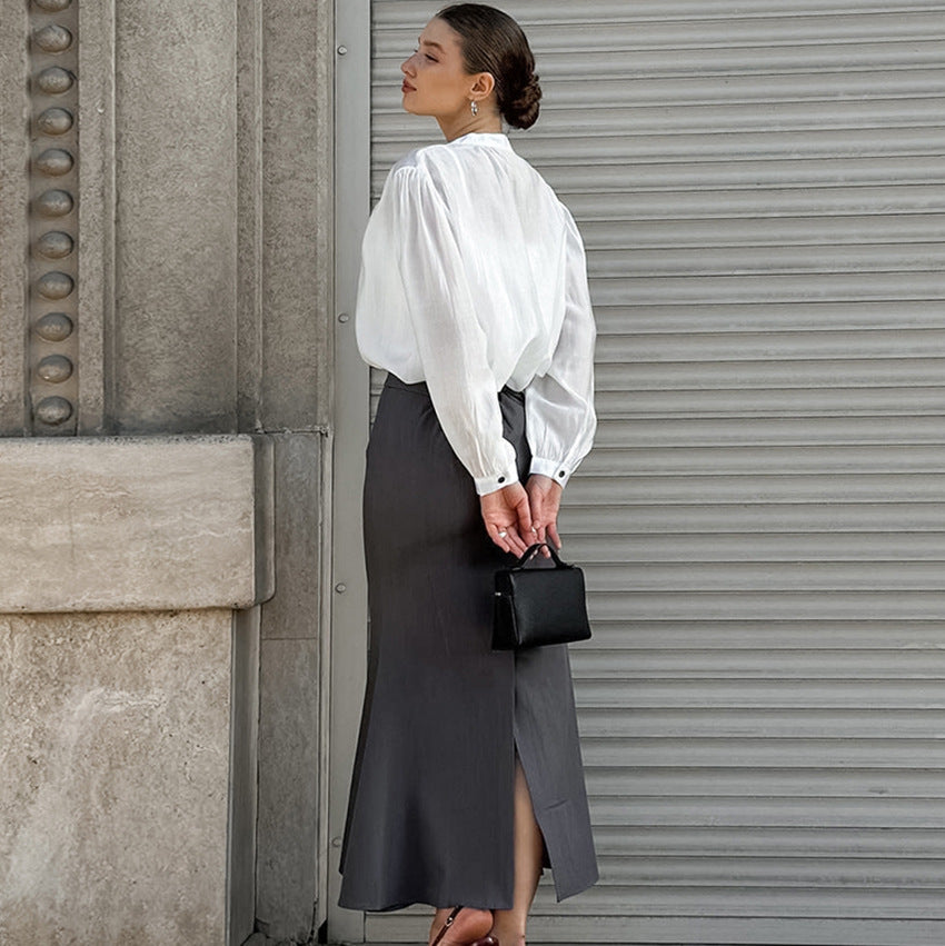 Dame elegant blyantskørter med høj talje og svajende kant Stilla