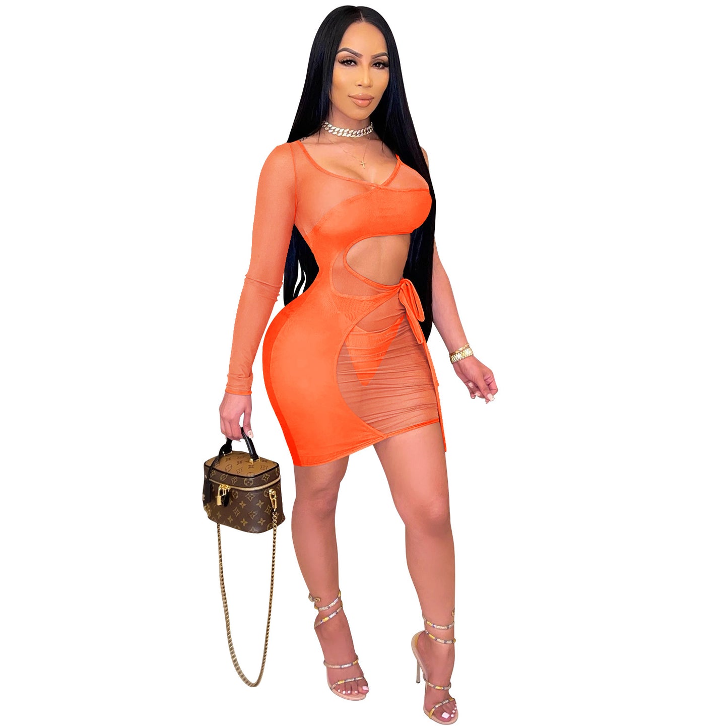 Dame Cut-Out Minikjole lavet af gennemsigtigt mesh med raffineret snøring Stilla