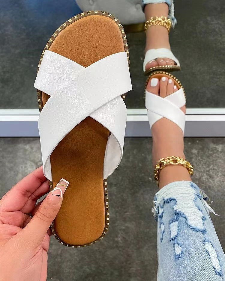 Damer Åbne Pantolette med elegant Krydsbånd-design og skridsikker Sål Stilla