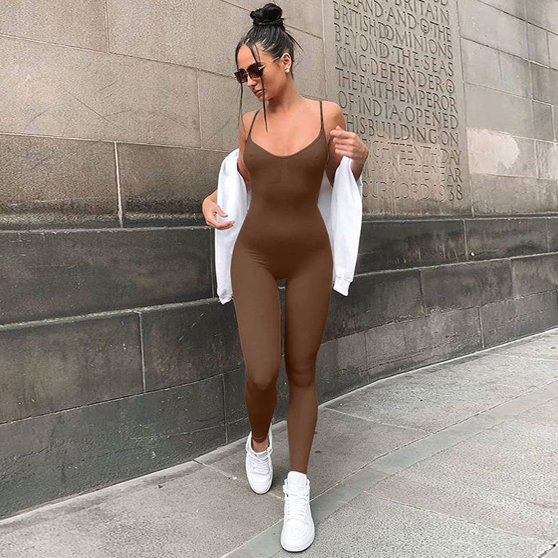 Dame Longsleeve Jumpsuit med spaghetti-stropper og tætsiddende pasform Stilla