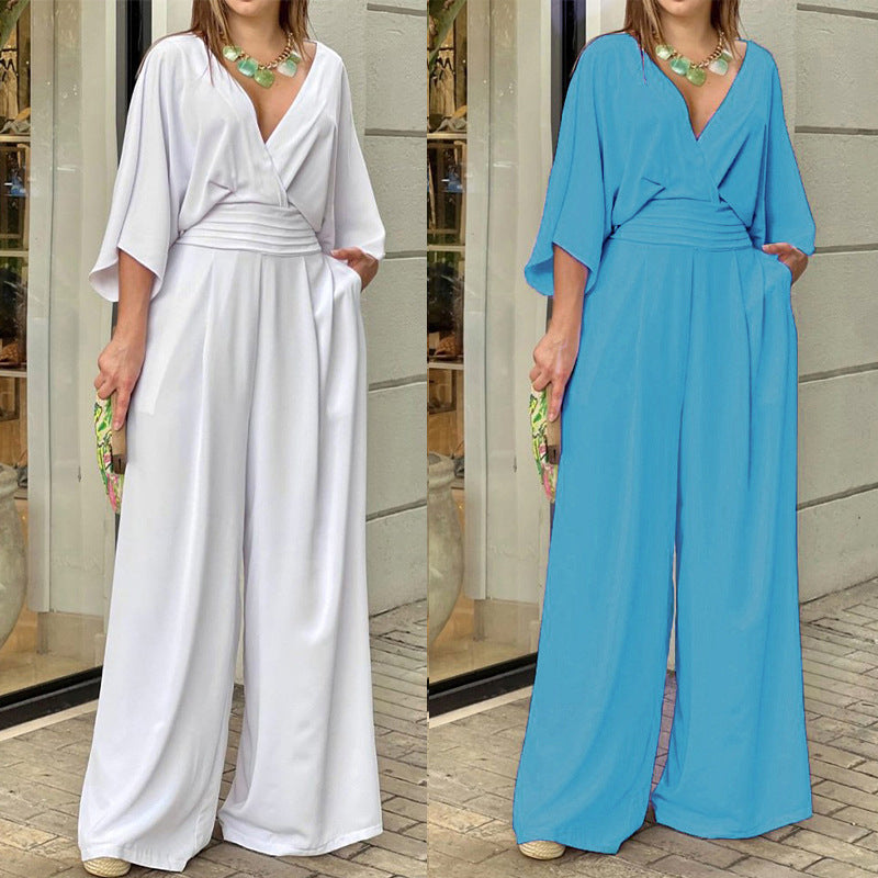 Dame Jumpsuit med elegant indpakningslook og bred ben Stilla