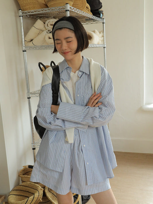 Dame afslappet stribet top med løs pasform og elastisk talje Stilla