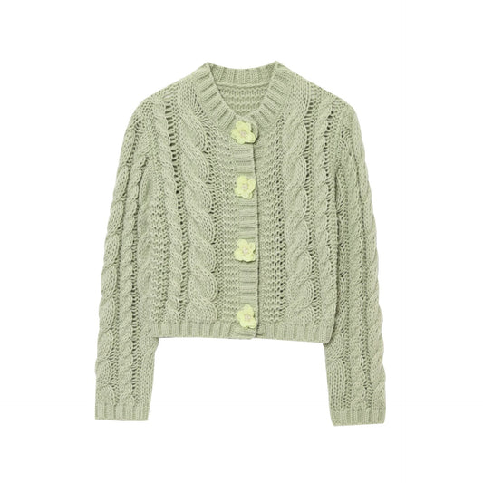 Dame cropped strikcardigan med blomsterdetalje Stilla