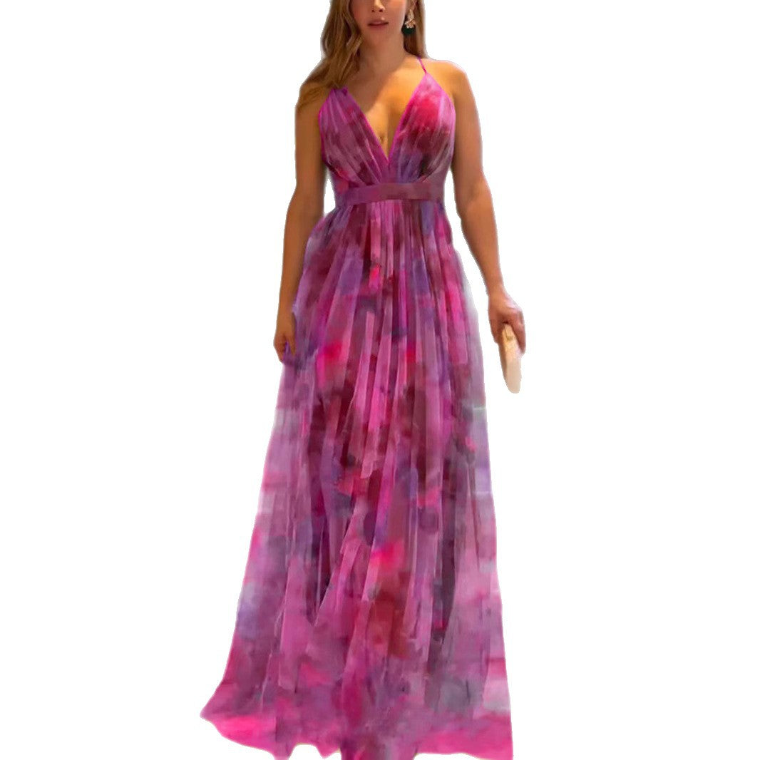 Dame Elegant A-linje Maxi kjole med dyb udskæring Stilla