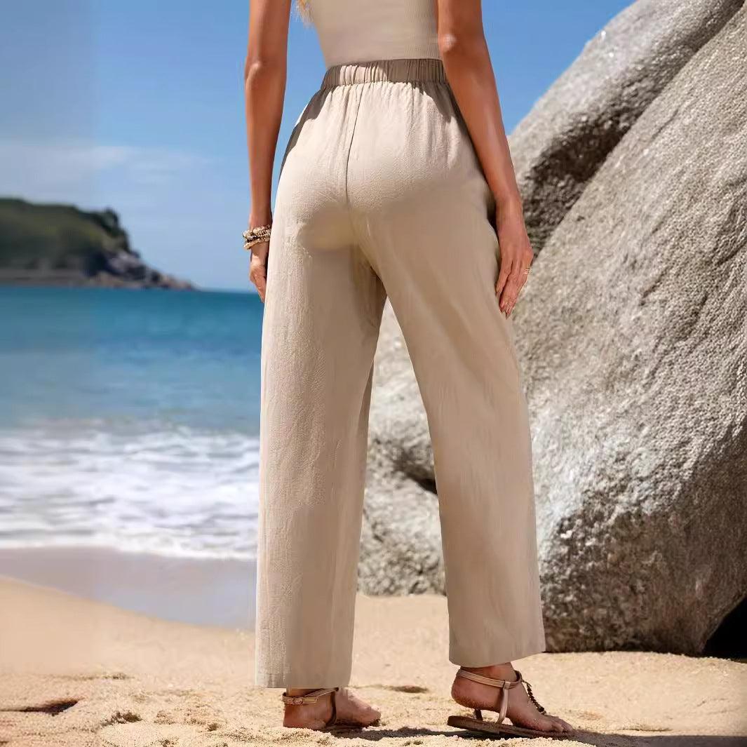 Dame afslappede brede sommerbukser med elastisk talje og praktiske lommer Stilla