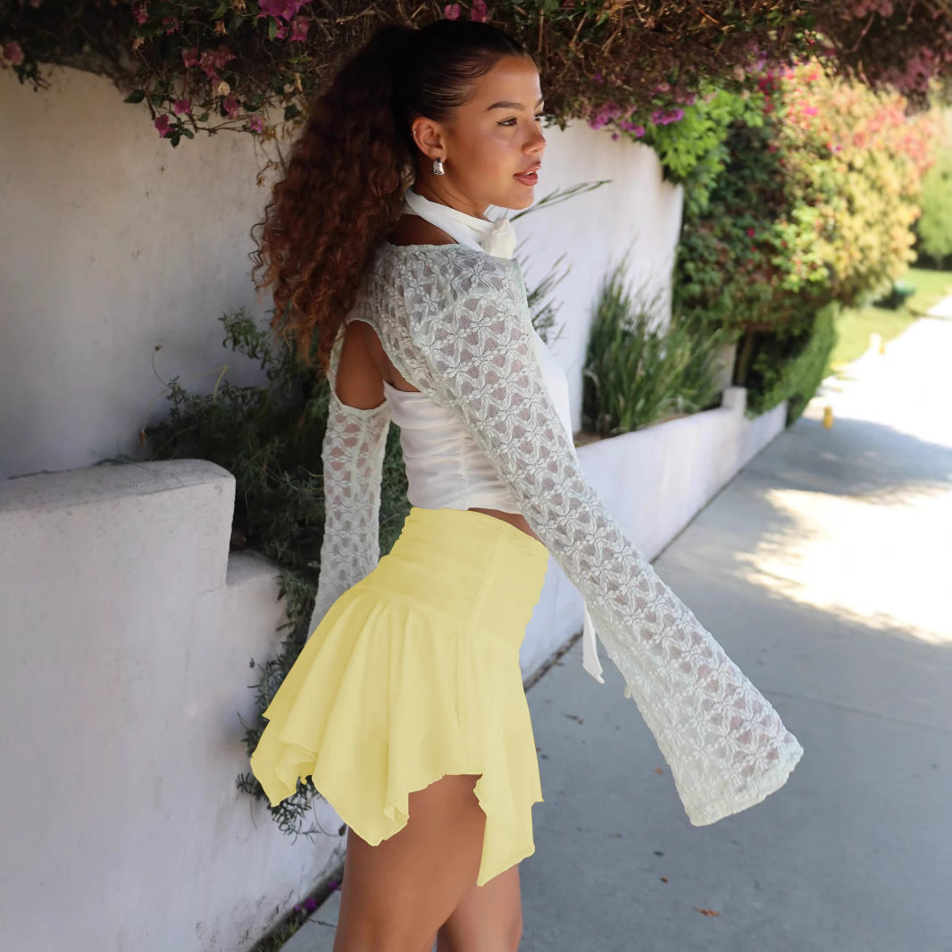 Dame elegant bluse med blomsterbroderi og asymmetrisk kant Stilla