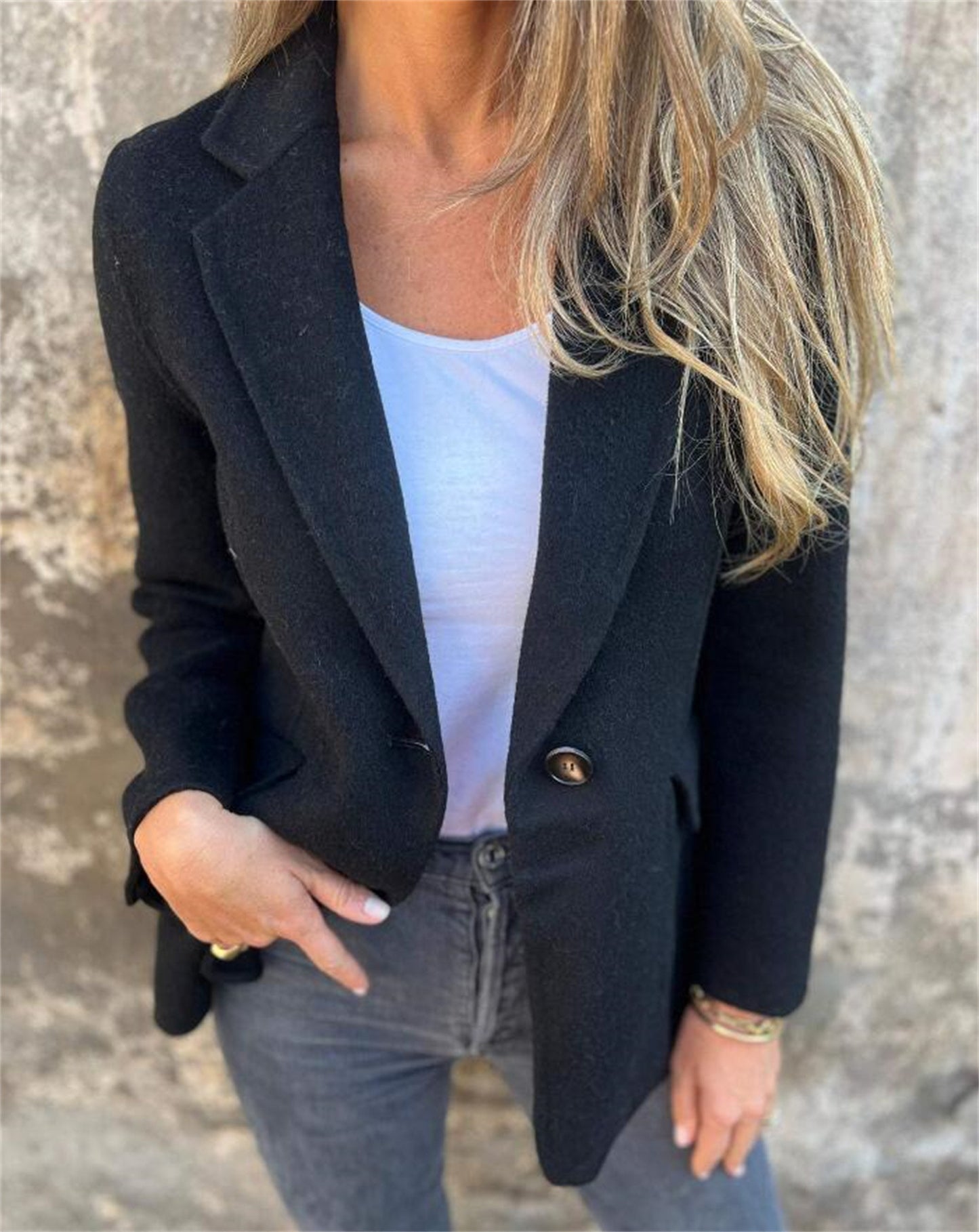 Dame Elegant Blazer med varmt fleece-stof og praktiske lommer Stilla