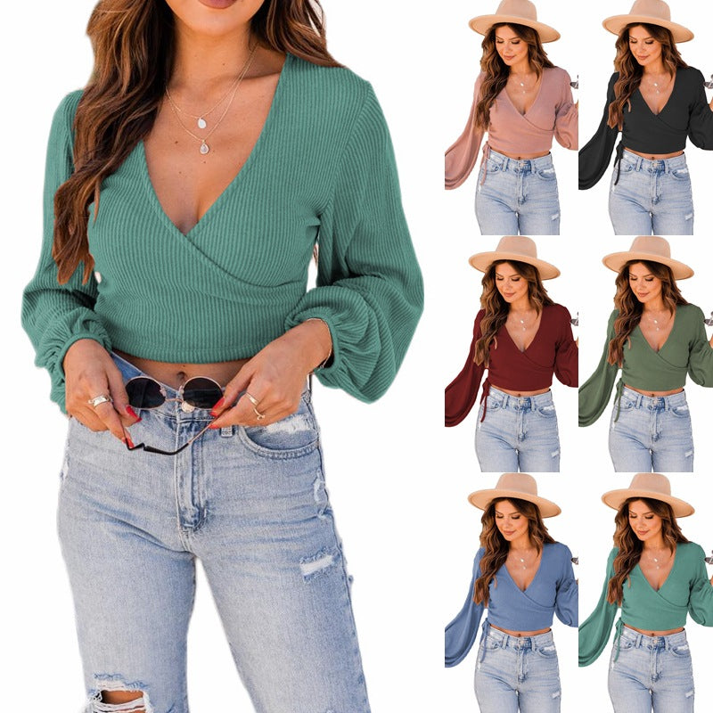 Dame Crop-top med vinklede ærmer og puffærmer Stilla