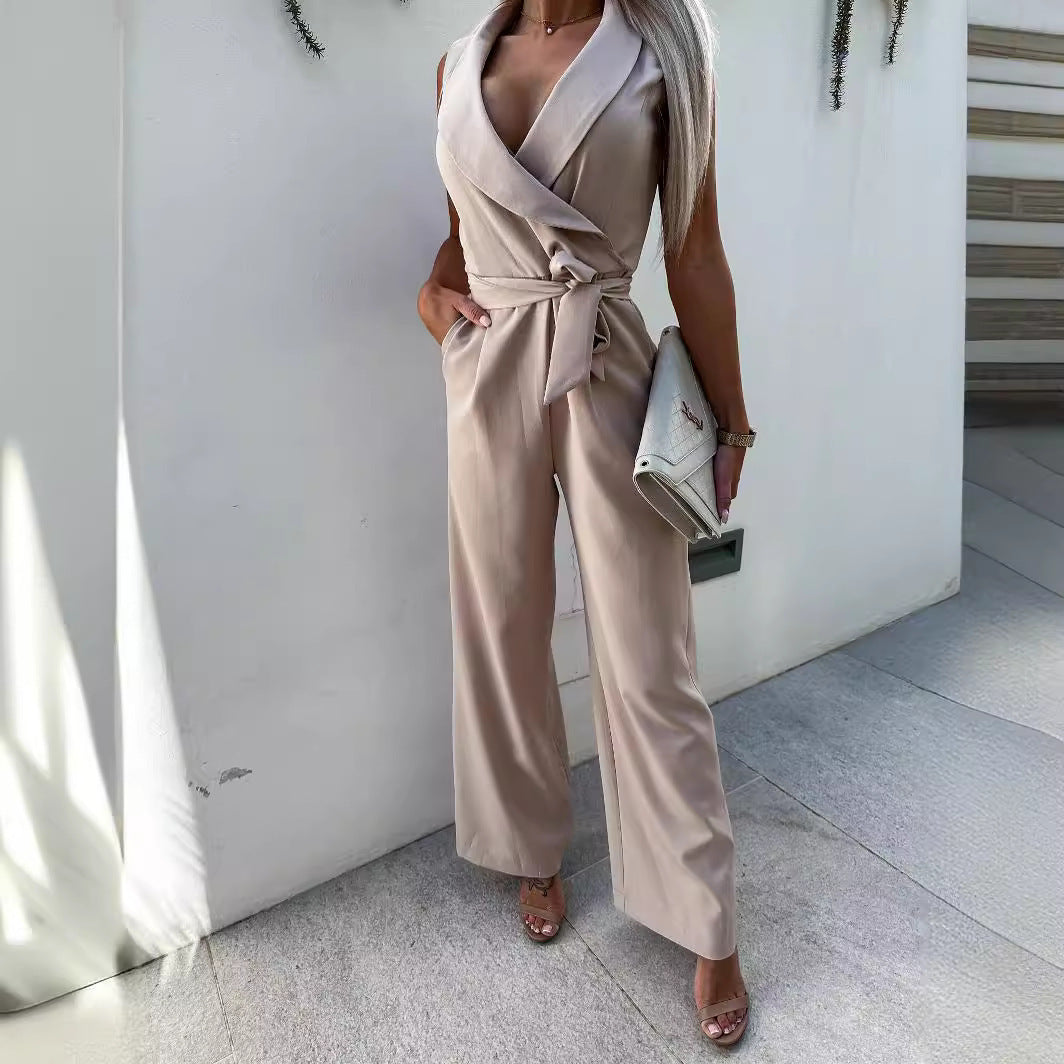 Femme Eleganter Bredbens Jumpsuit med Bæltevask Stilla