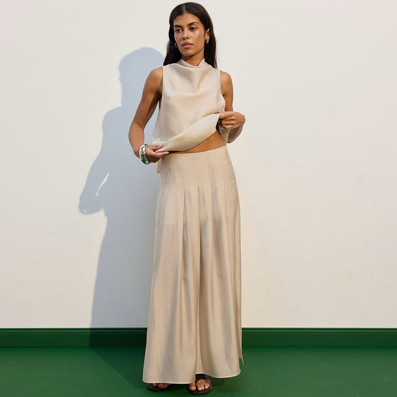 Dame Elegant Chiffon-Maxikjole med fin taljebælte og flydende snit Stilla