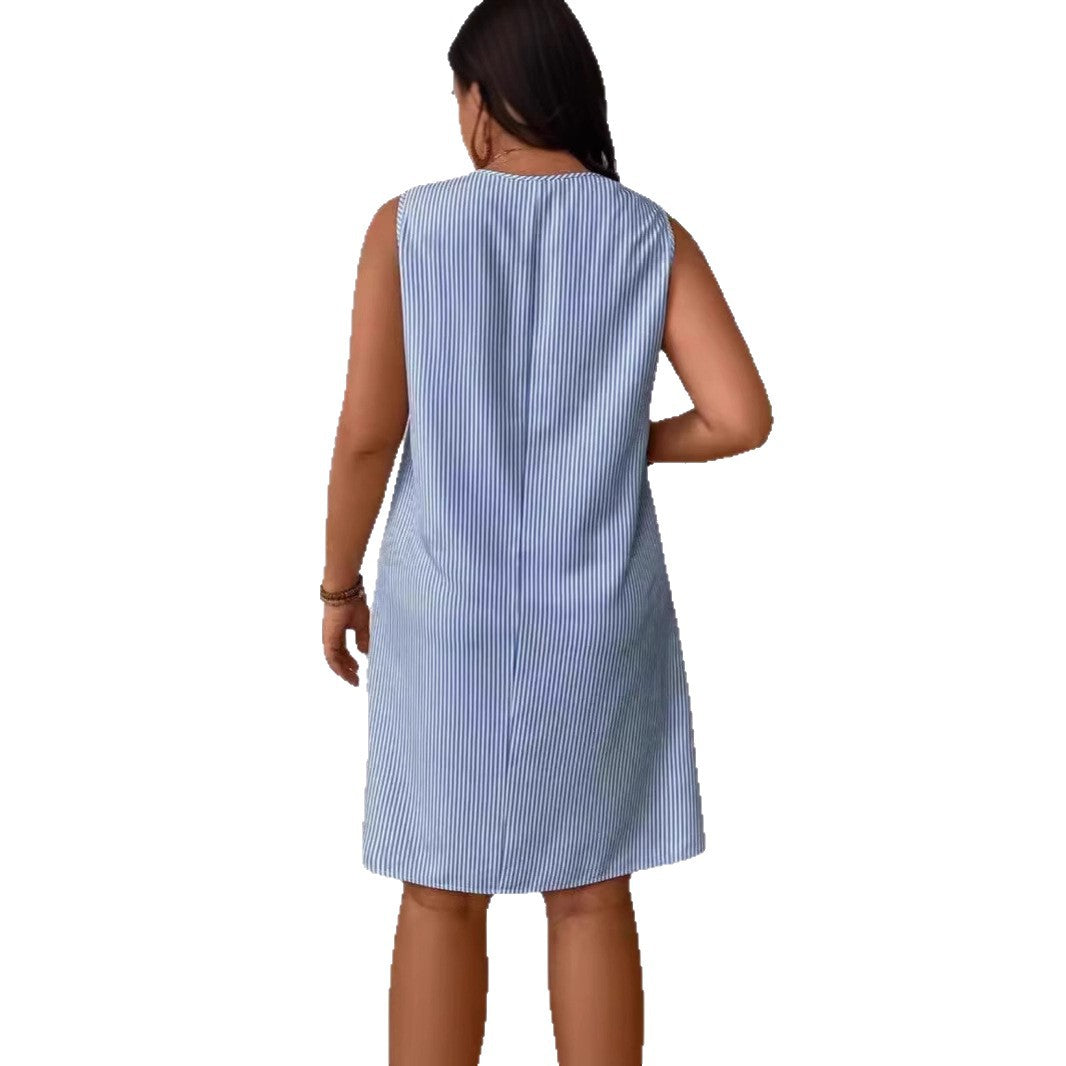 Dame afslappet sommerkjole med V-udskæring og lommer Stilla