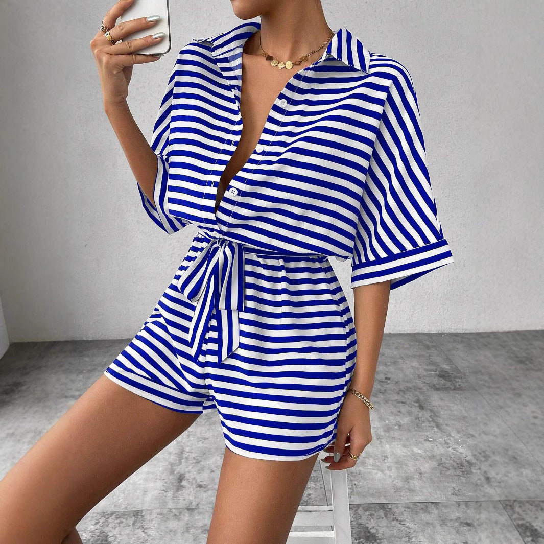 Dame Stilfuldt Stribet Korts Jumpsuit Stilla