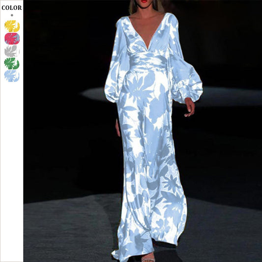 Damer Elegant Jumpsuit med dyb V-udskæring og voluminøse ærmer Stilla