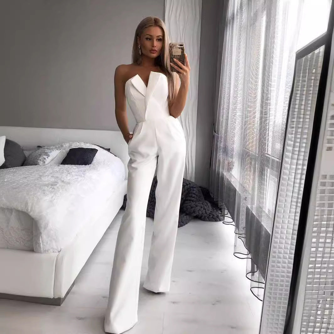 Dame Elegant Jumpsuit med Rynker og struktureret Overdel Stilla