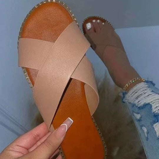 Damer Åbne Pantolette med elegant Krydsbånd-design og skridsikker Sål Stilla