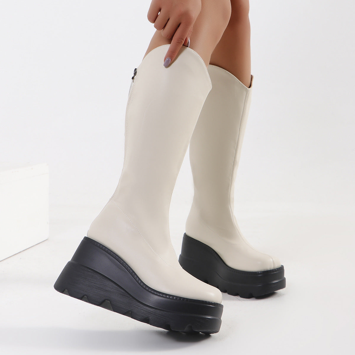 Dame Overknee-støvler med trendy plateau og skridsikker sål Stilla