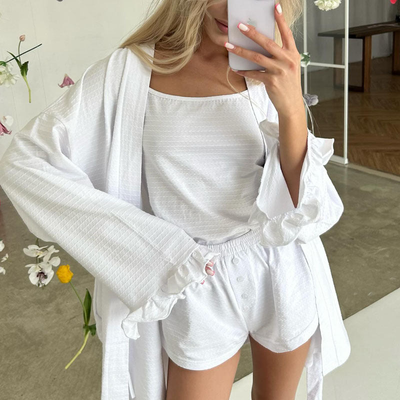 Dame afslappet pyjamasæt med flæseærmer og elastisk talje Stilla