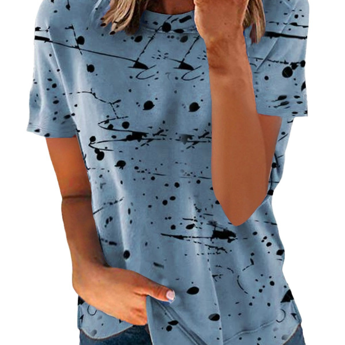 Dame Afslappende og kreativ T-shirt med moderne sprøjt mønstre Stilla