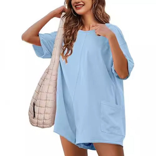 Stilla | Rygløs Sommer Løs V-Hals Jumpsuit Shorts