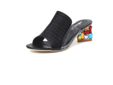 Dame åbne mules med glitrende blokhæl Stilla