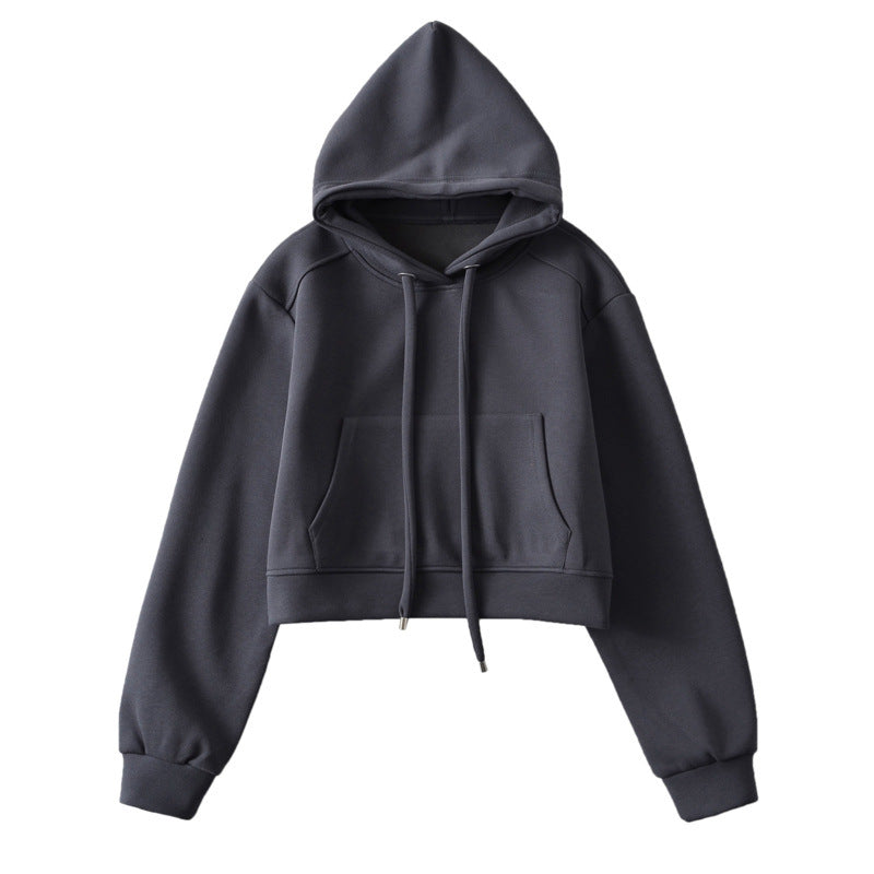 Dame Cropped Hættepullover i blødt Sweatstof med praktiske Kængurulommer Stilla
