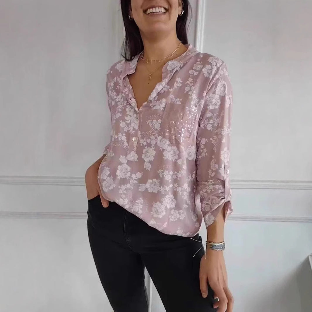 Dame Elegant Floral Knappeskjorte Stilla