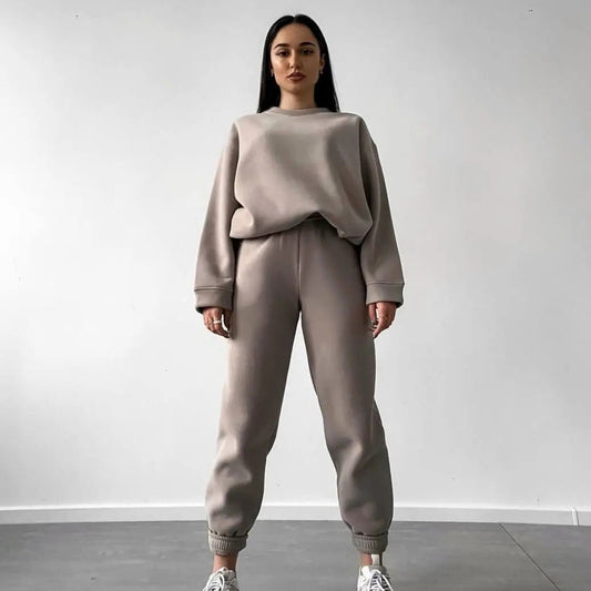 Dame afslappet fleece træningssæt med høj talje Stilla