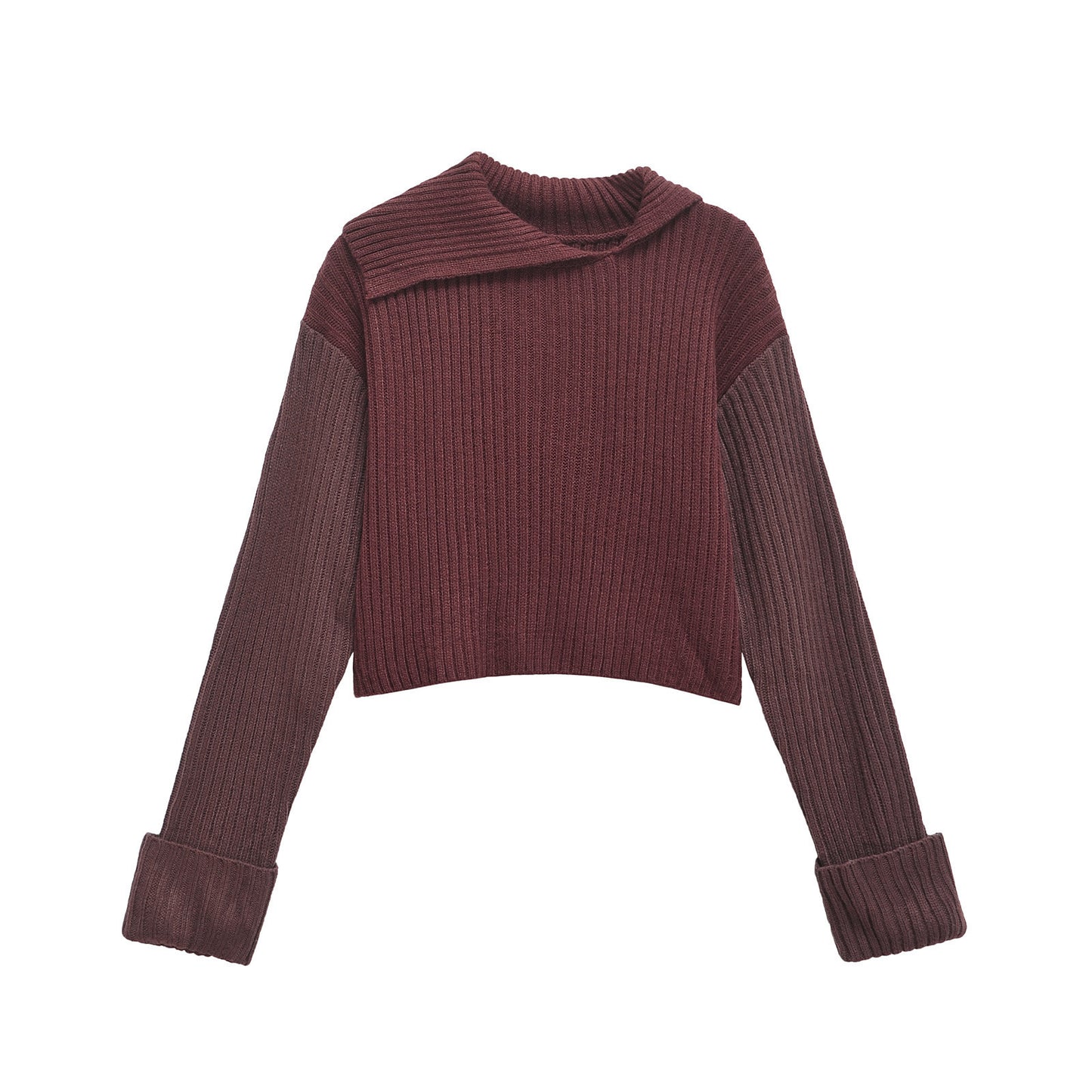 Dame Cropped Ribstrikpullover med asymmetrisk U-hals Stilla