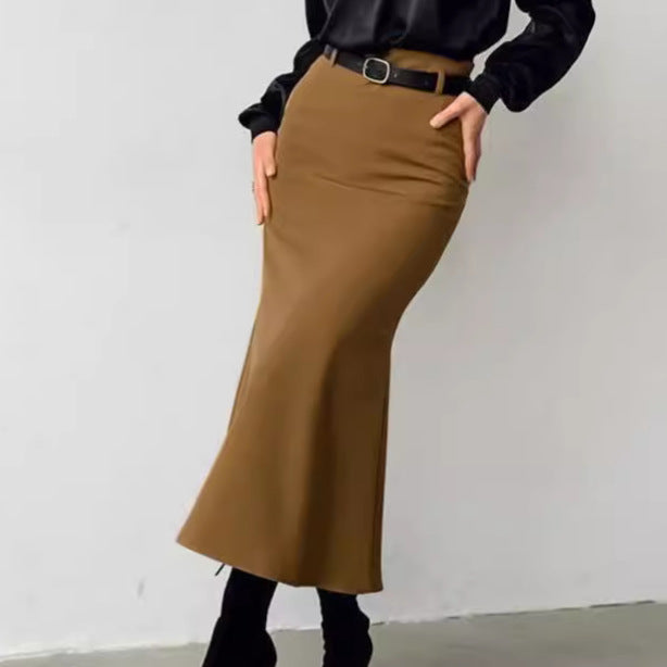 Dame elegant blyantskirt med svingende kant og bælte Stilla