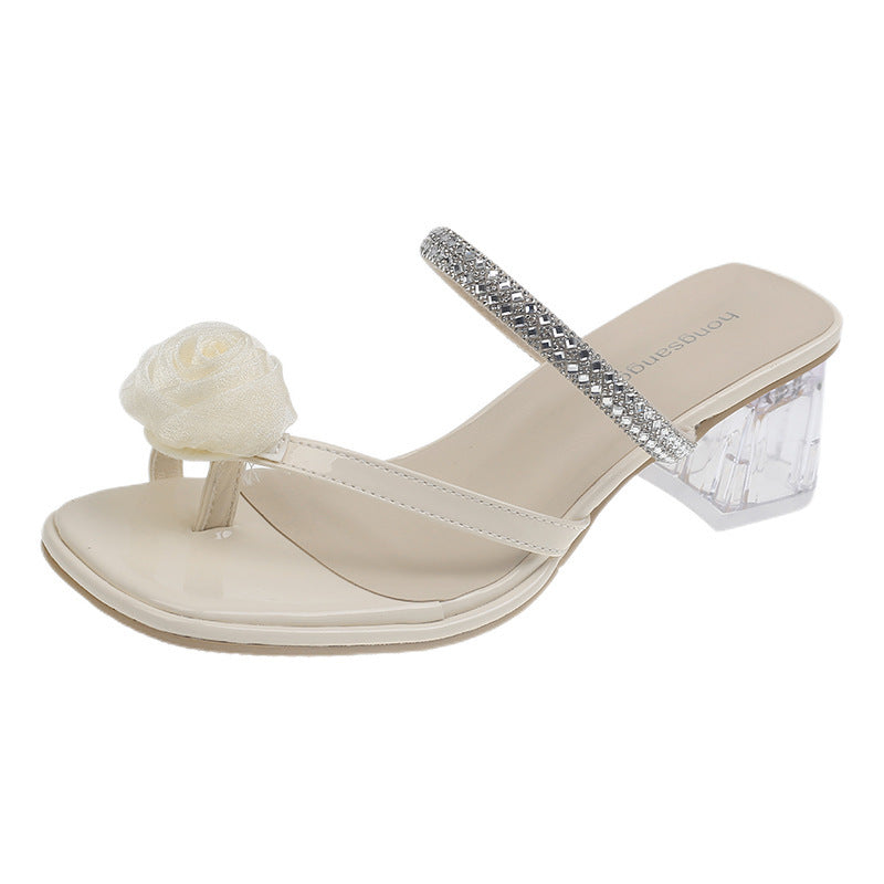 Dame Dekorative Åben Tå Blokhæle Sandaler med Floral Accent Stilla