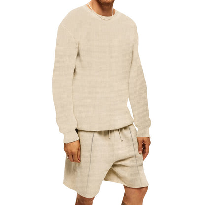 Herrer afslappet sweatshirt og shorts-sæt lavet af åndbart vaffelstrik Stilla