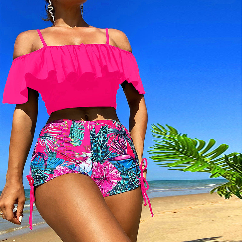 Dame Crop-Top og Shorts Badebeklædning-Sæt med glædeligt Blomster Mønster Stilla