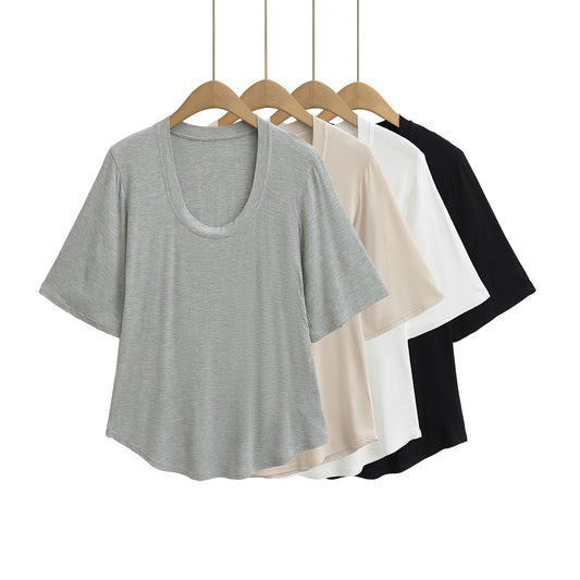 Dame afslappet oversized T-shirt med bred rund halsudskæring og åndbart materiale Stilla