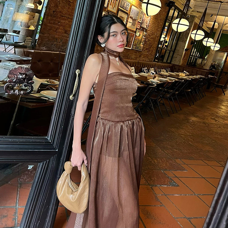 Dame Elegant Halterneck Maxi Kjole Stilla