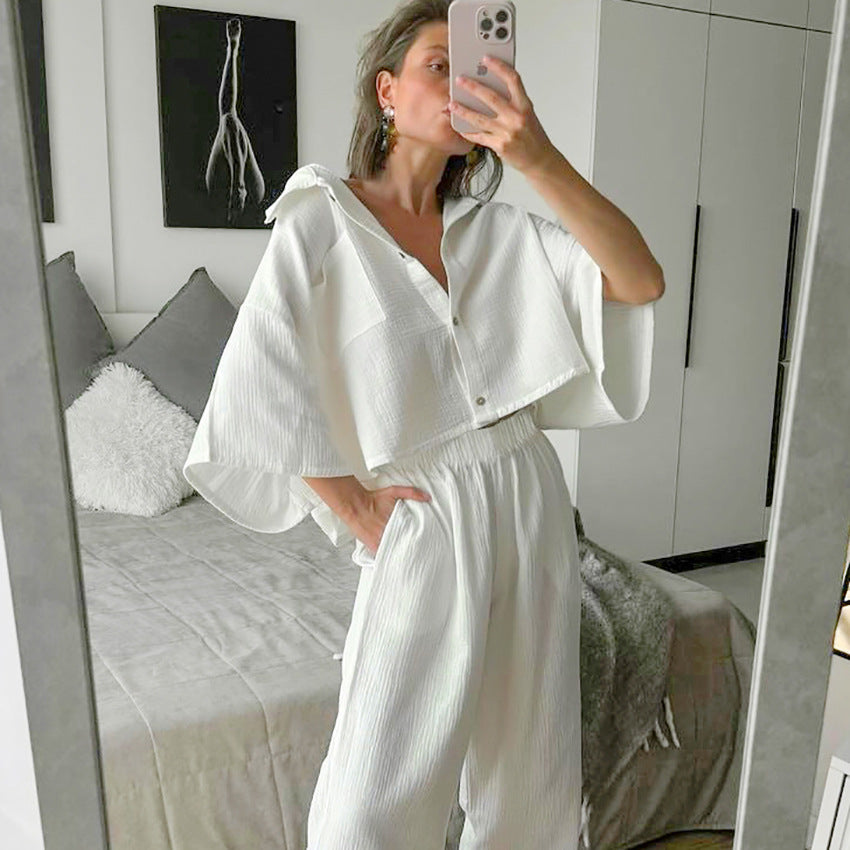 Dame afslappet jumpsuit-sæt med løs pasform og halvlange ærmer bluse Stilla