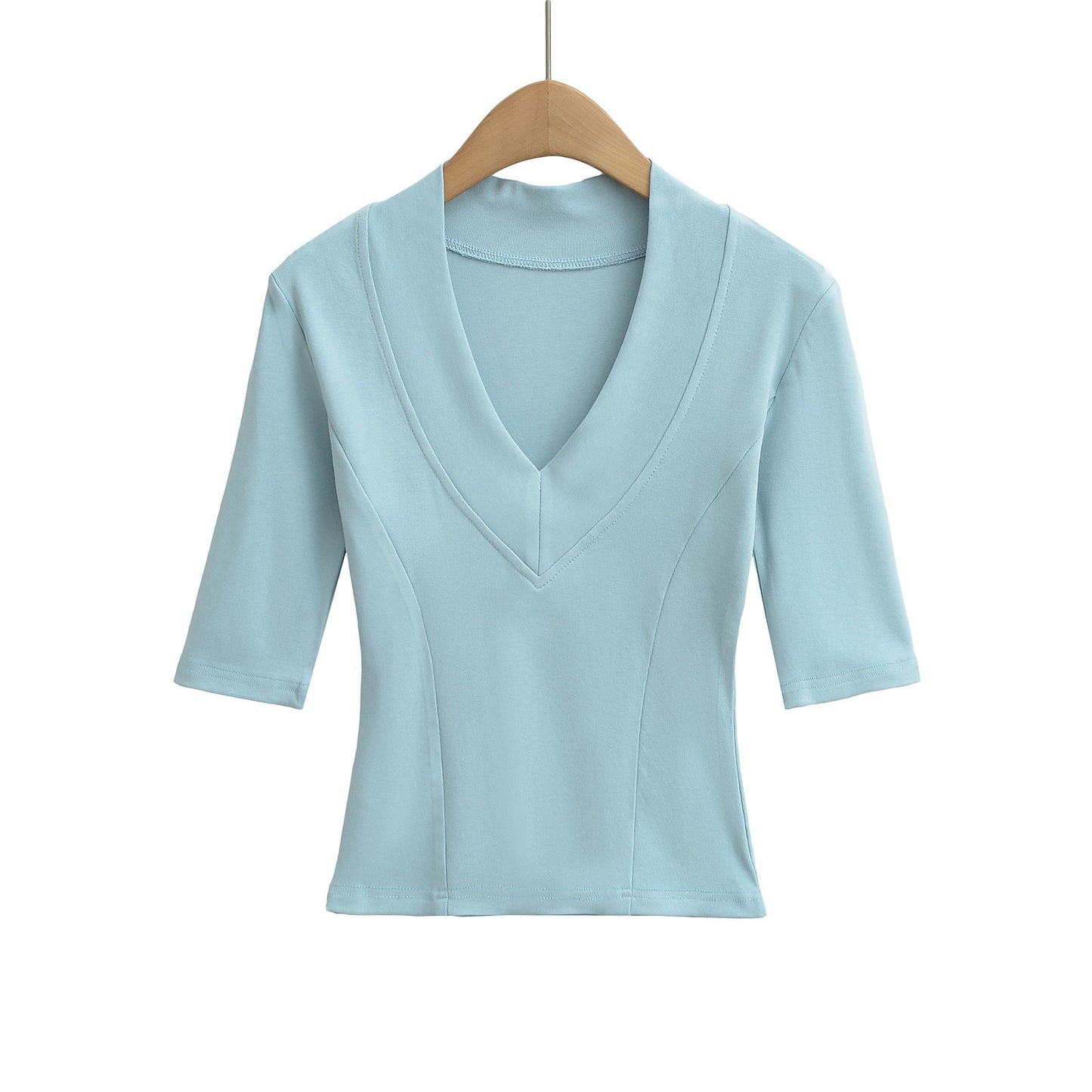 Dame elegant bluse med dyb V-hals og korte ærmer Stilla