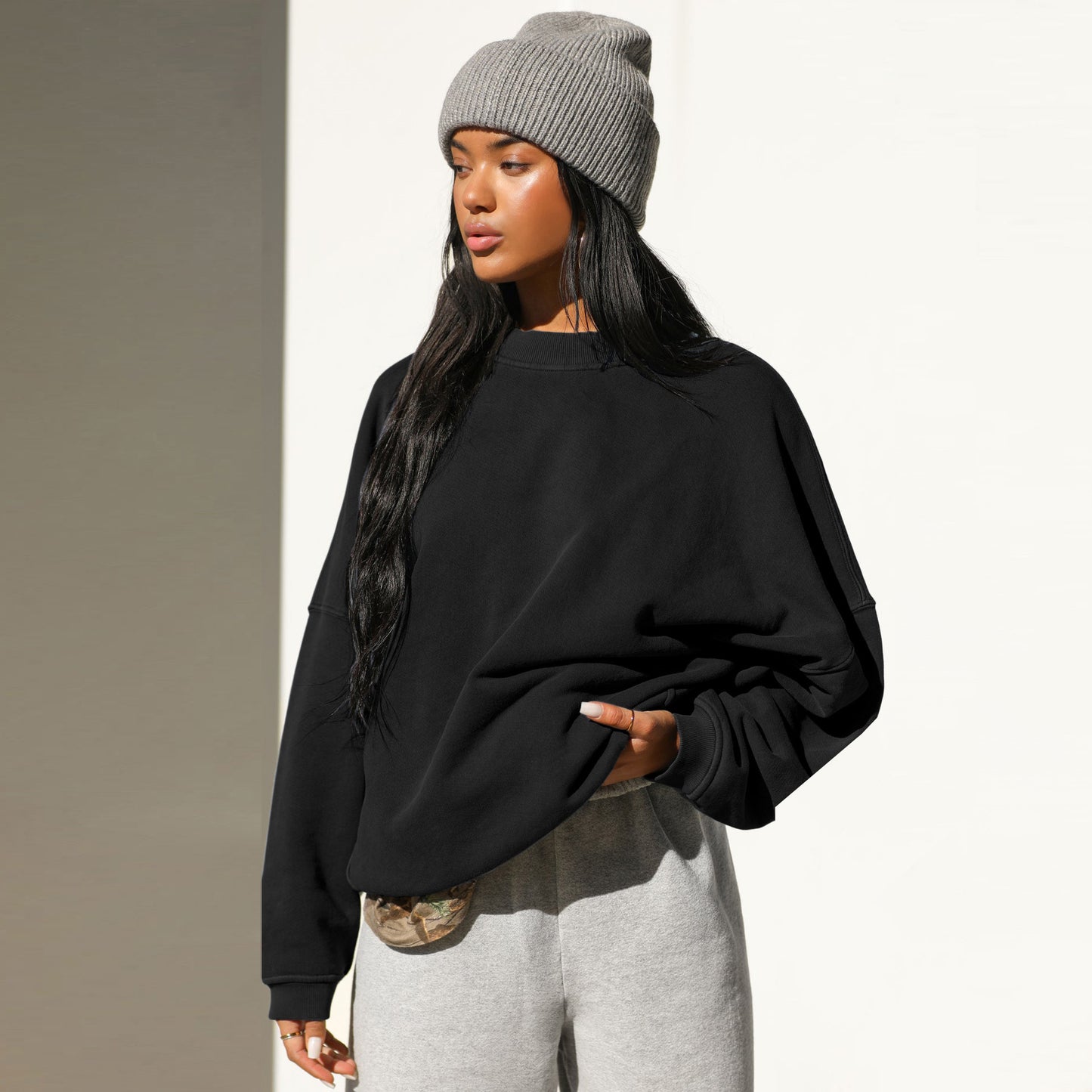 Dame afslappet oversized sweatshirt med høj krave og struktureret design Stilla