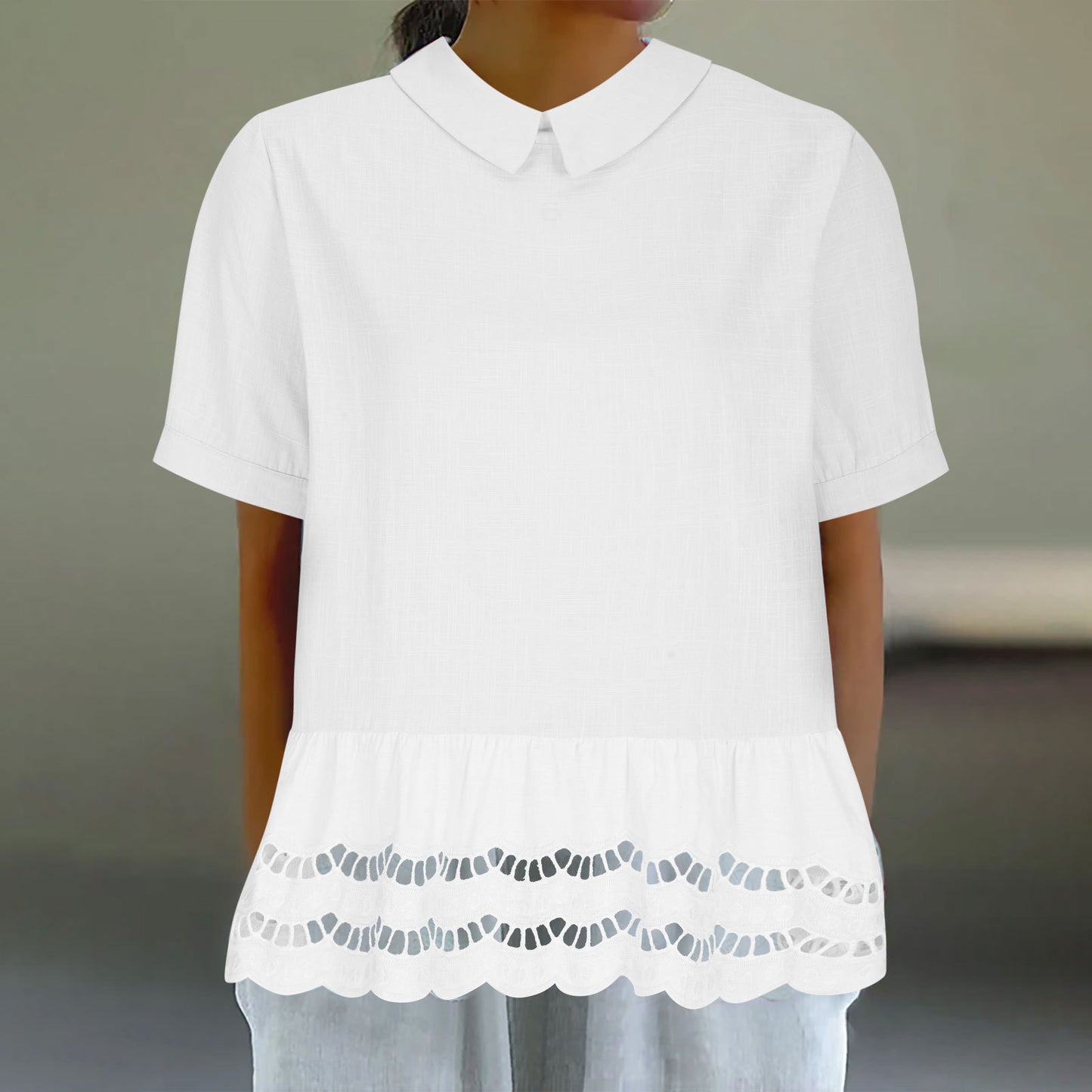 Dame elegant bluse med bølget kant Stilla