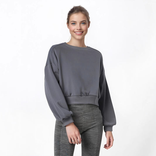 Dame cropped sweatshirt med ballonærmer Stilla