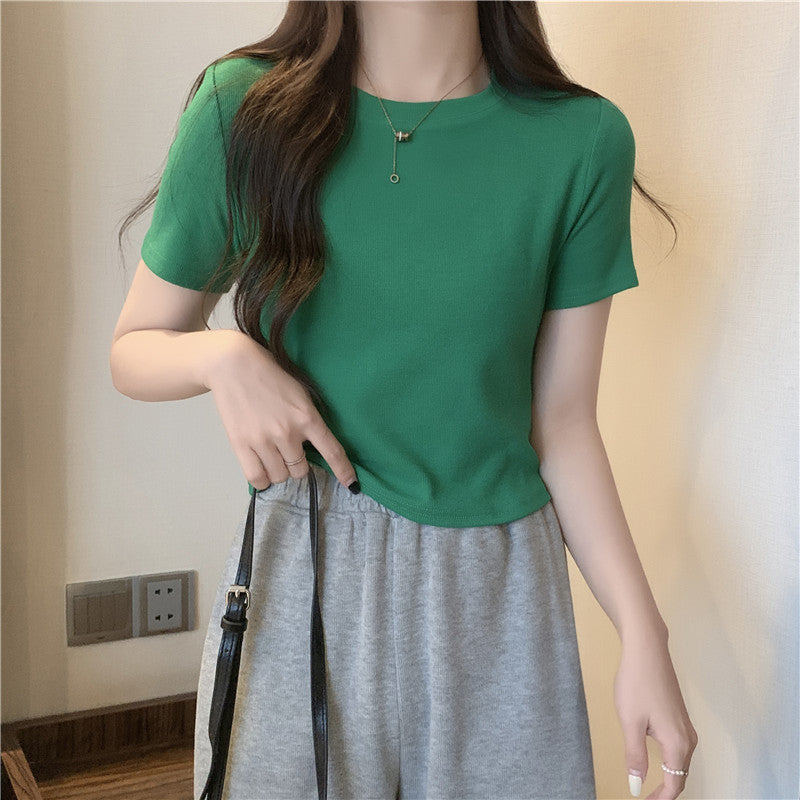 Dame Cropped Fitted Basic T-Shirt Stilla